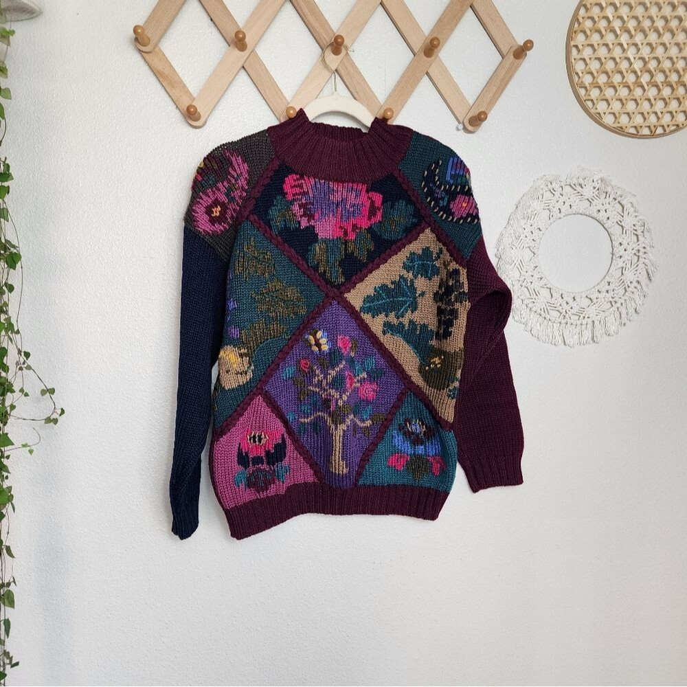 Eddie Bauer Vintage Embroidered Cowlneck Knit Sweater Women's S EUC